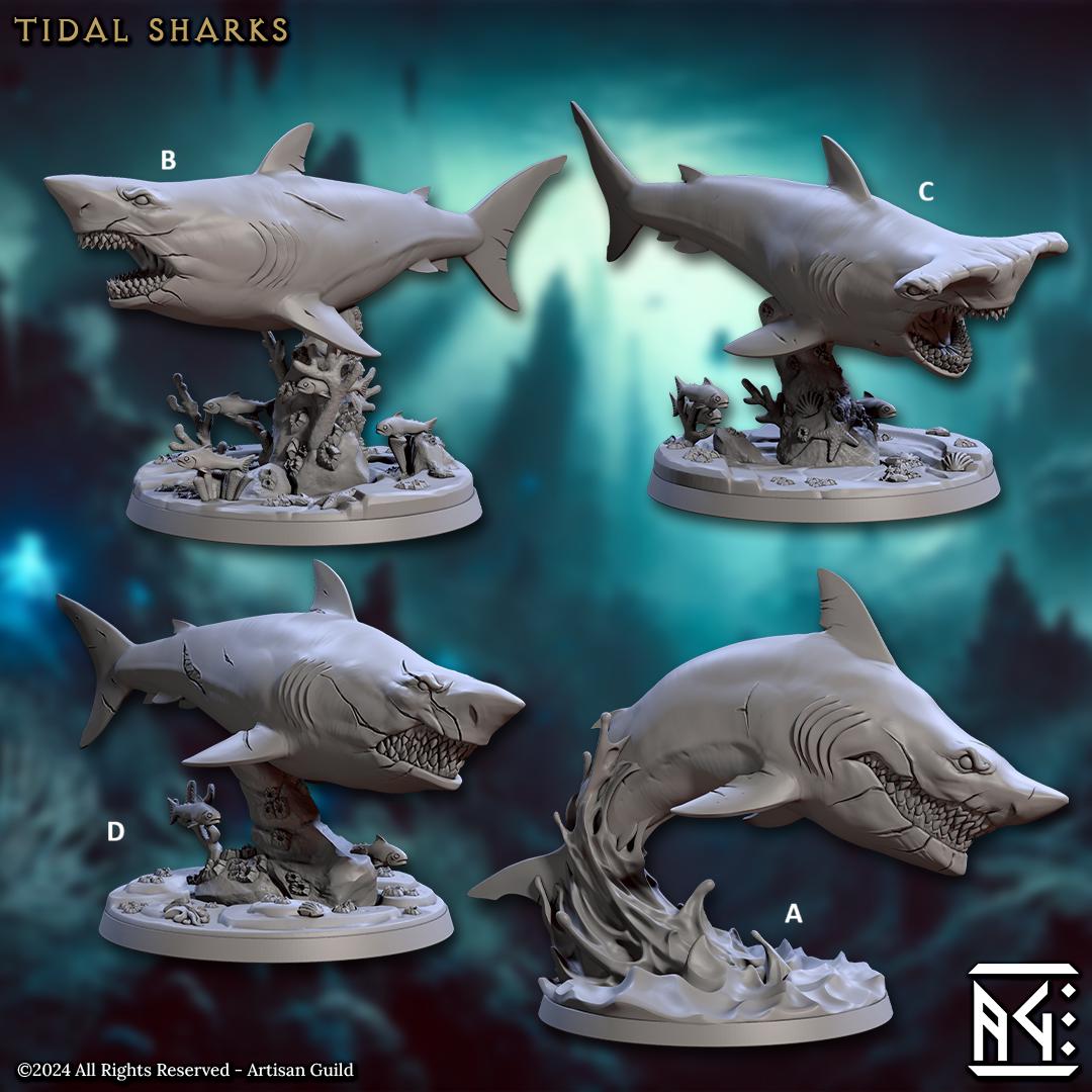 Mirmidon Tidal Sharks | Artisan Guild Miniatures | Compatible with D&D/AoS | Fantasy | Tabletop RPG