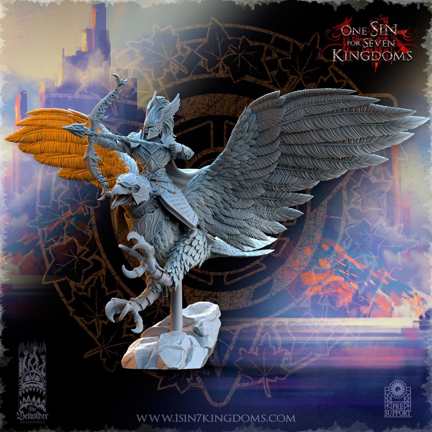 SilverMoor Elf Glorindel on King Eagle with Magic Bow | The Beholder Miniatures | Compatible with D&D/AoS | Fantasy | Tabletop RPG