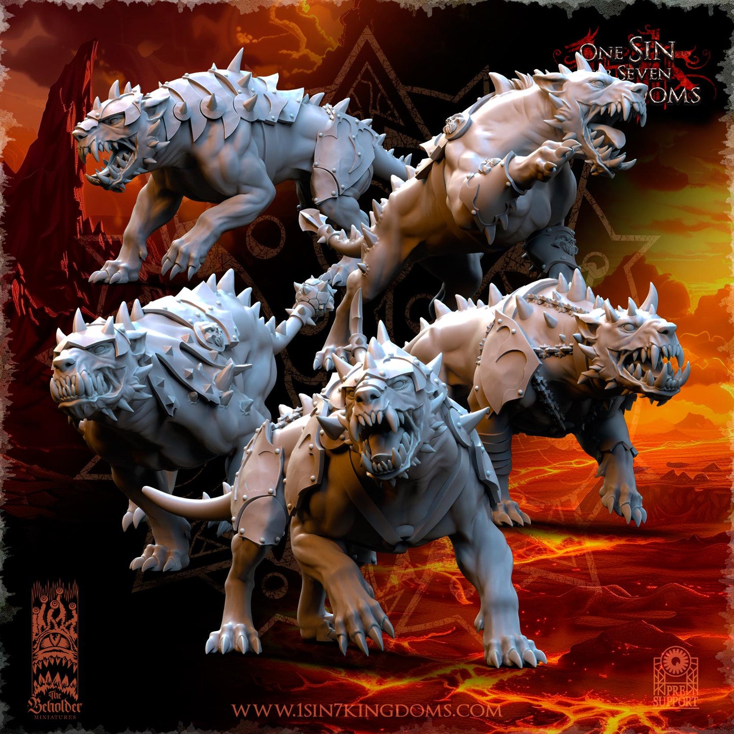 Realms of Mayhem Armored Hell hounds | The Beholder Miniatures | Compatible with D&D/AoS | Fantasy | Tabletop RPG