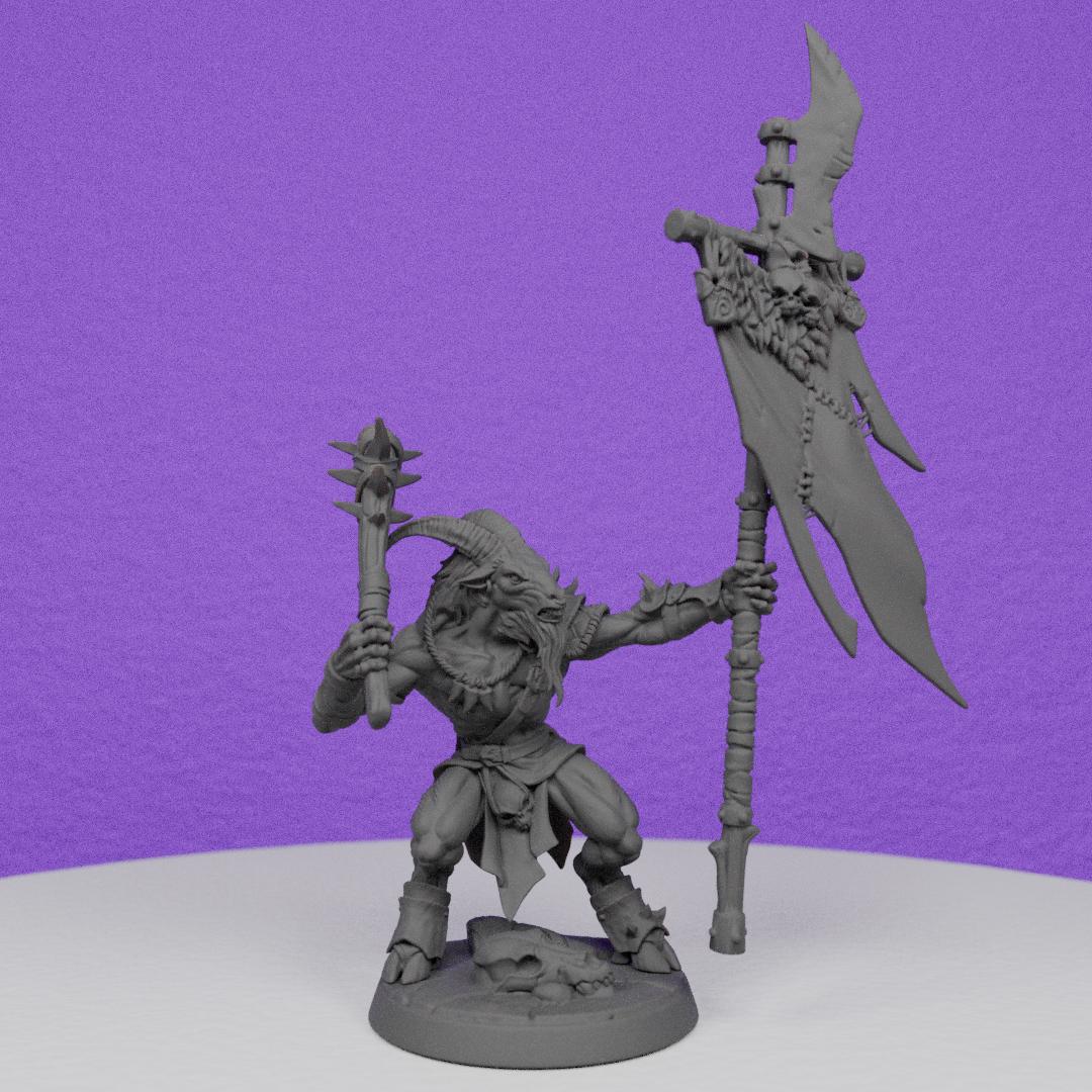 Beastmen Gobor Standard Bearer | Artisan Guild Miniatures | Compatible with D&D/AoS | Fantasy | Tabletop RPG