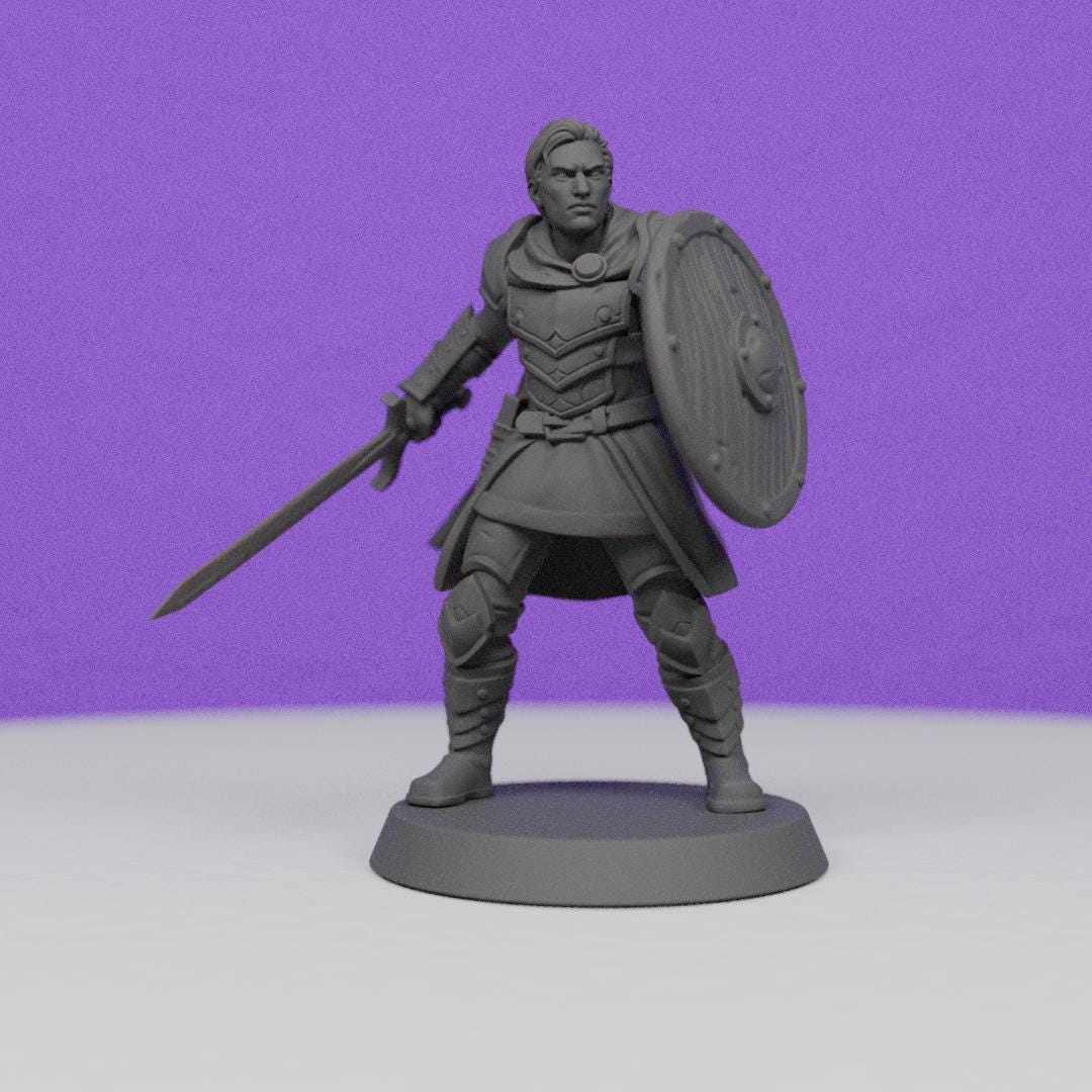 Human Male Knight Sword and Shield | Galaad Miniatures | Compatible with D&D/AoS | Fantasy | Tabletop RPG