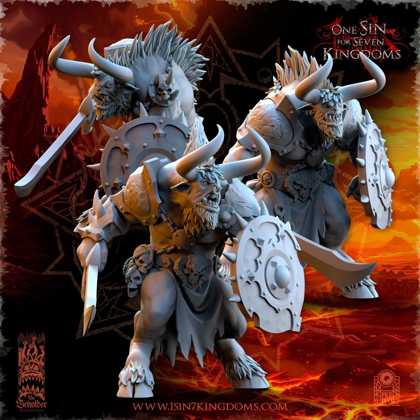 Realms of Mayhem Minotaur's with Sword and Shield | The Beholder Miniatures | Compatible with D&D/AoS | Fantasy | Tabletop RPG