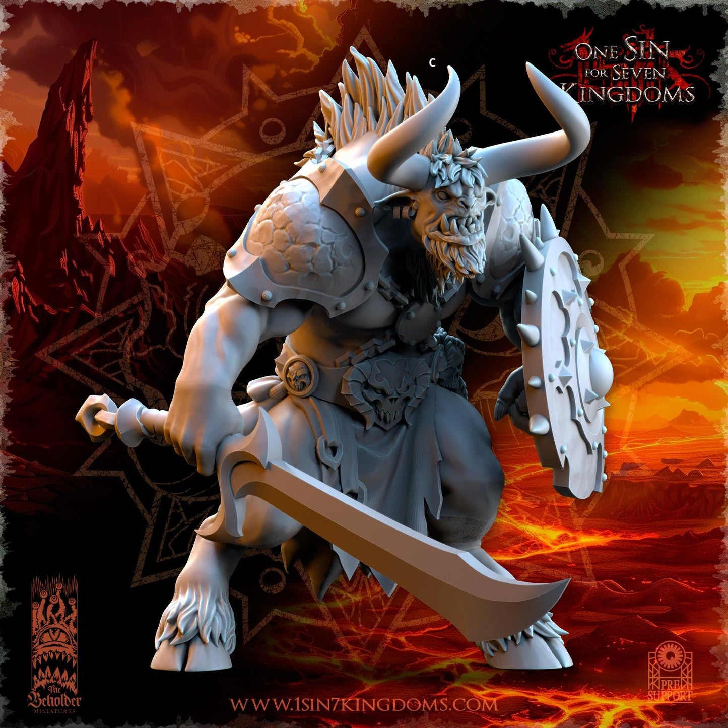 Realms of Mayhem Minotaur's with Sword and Shield | The Beholder Miniatures | Compatible with D&D/AoS | Fantasy | Tabletop RPG