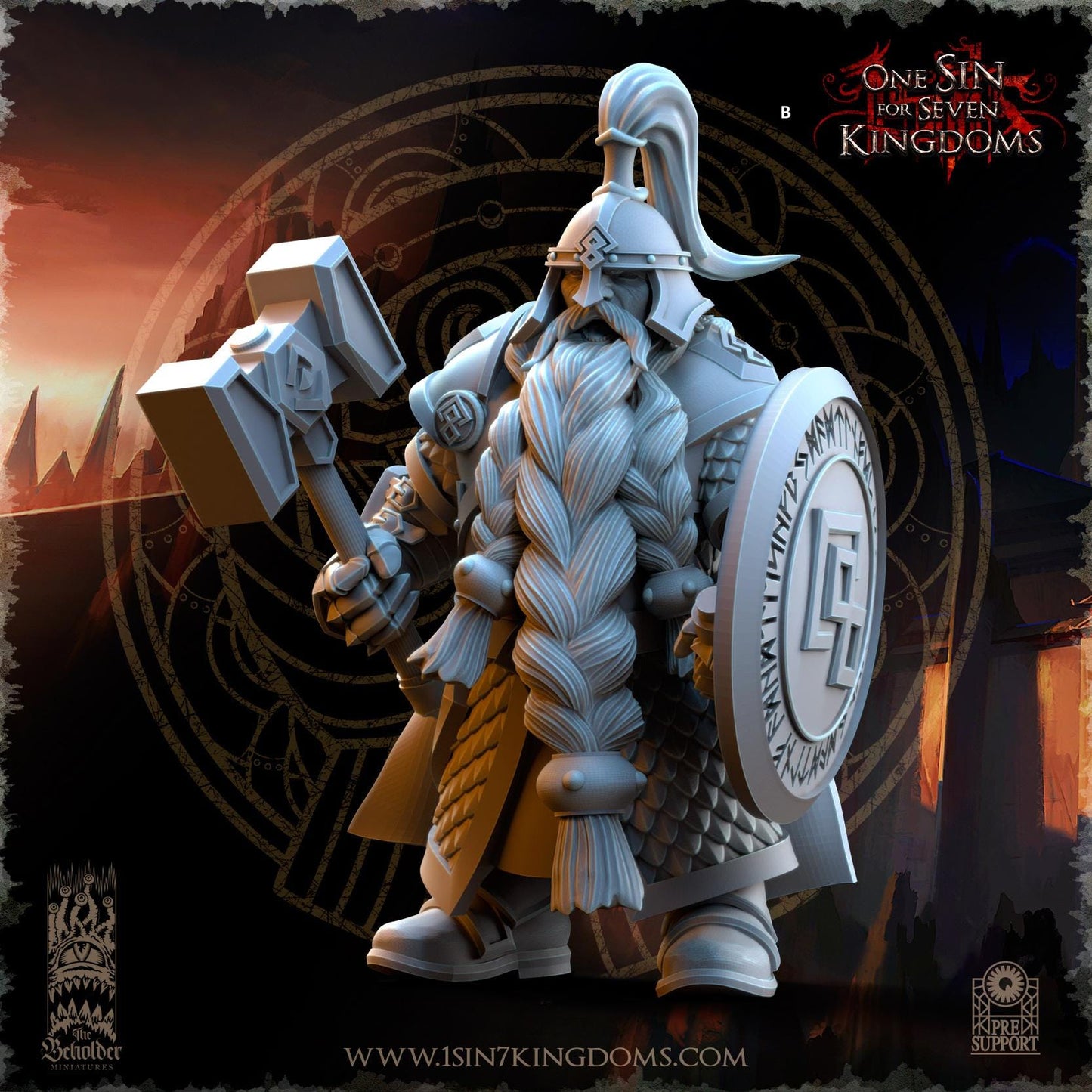 Dwarven Kingdoms Highborn Warriors with Hammer and Shield | The Beholder Miniatures | Compatible with D&D/AoS | Fantasy | Tabletop RPG