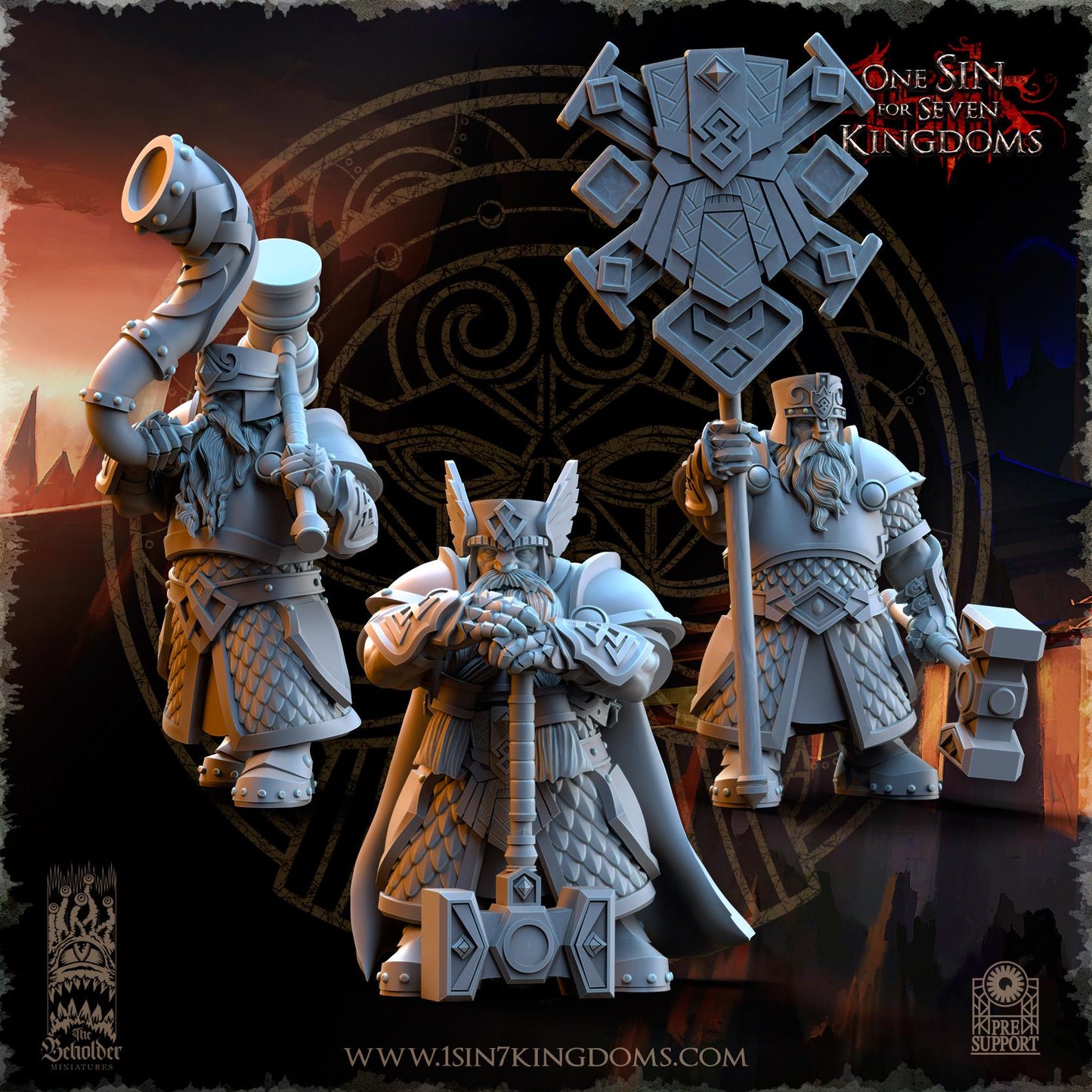 Dwarven Kingdoms Hammer Brothers Command Group | The Beholder Miniatures | Compatible with D&D/AoS | Fantasy | Tabletop RPG