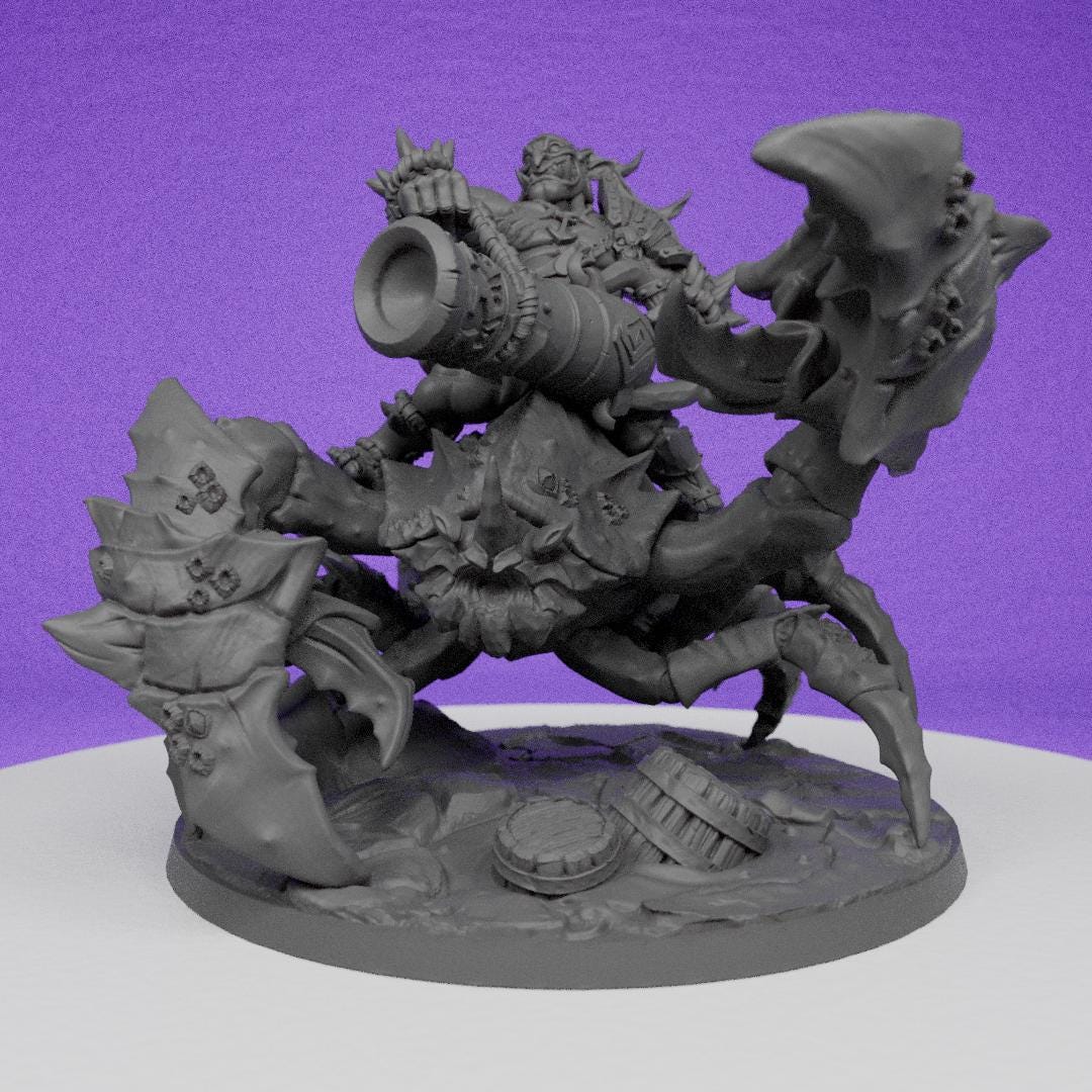 Ogre Gunner on Marshclaw the Swamp Crab | Artisan Guild Miniatures | Compatible with D&D/AoS | Fantasy | Tabletop RPG