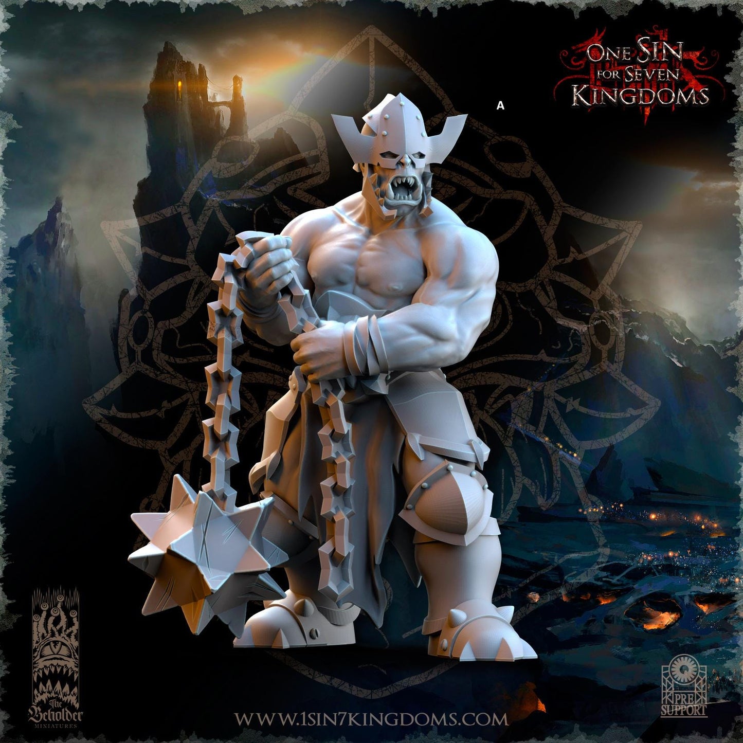 Black Orc Ball and Chain Warrior | The Beholder Miniatures | Compatible with D&D/AoS | Fantasy | Tabletop RPG