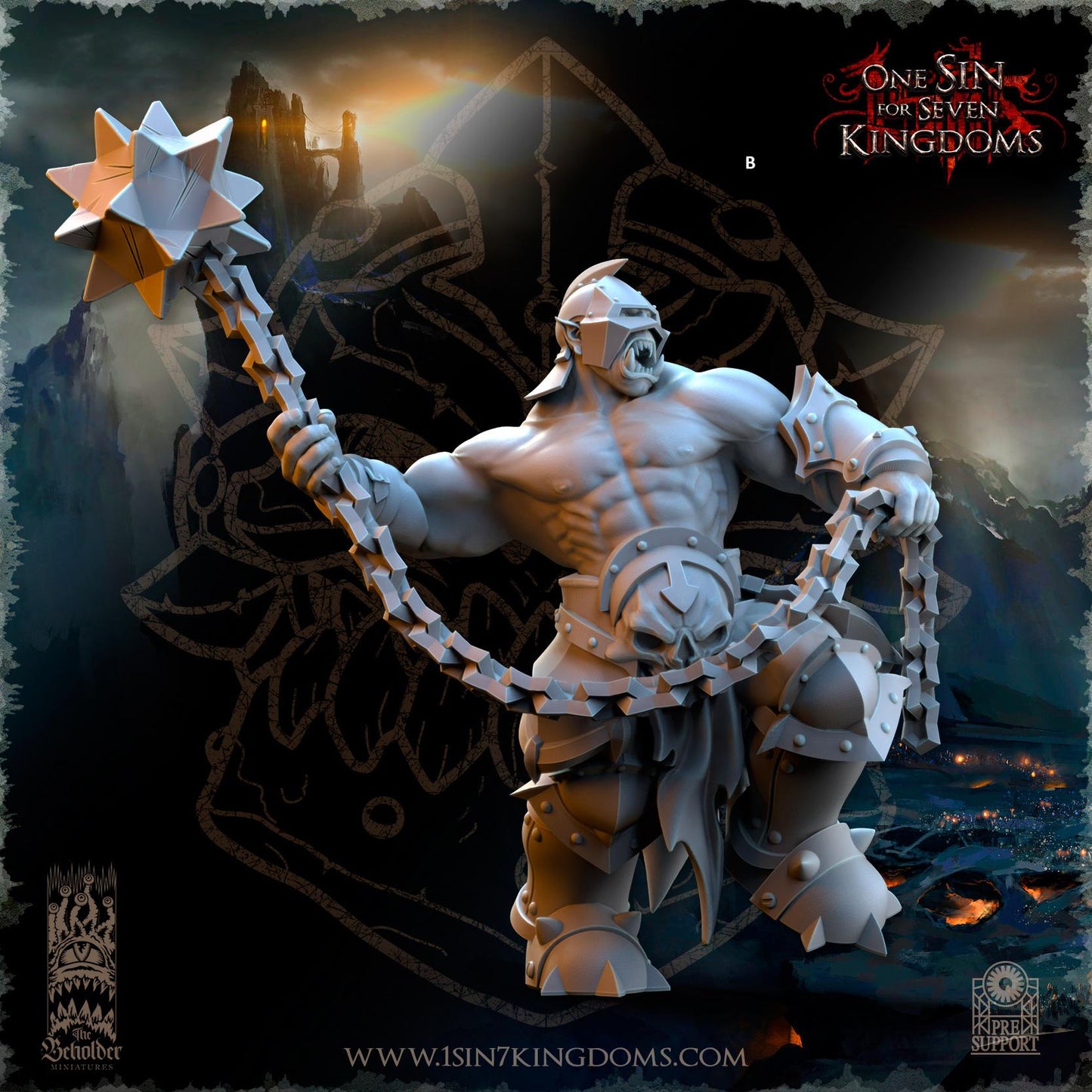 Black Orc Ball and Chain Warrior | The Beholder Miniatures | Compatible with D&D/AoS | Fantasy | Tabletop RPG