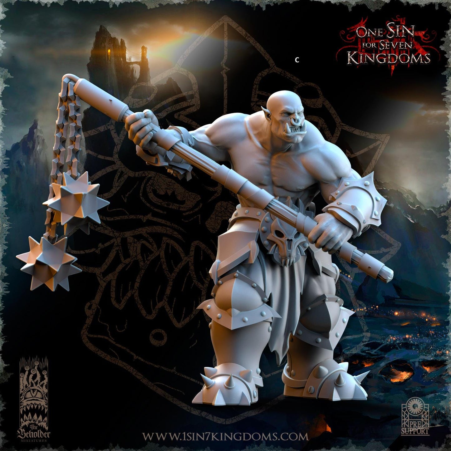 Black Orc Warrior with Great Weapon | The Beholder Miniatures | Compatible with D&D/AoS | Fantasy | Tabletop RPG