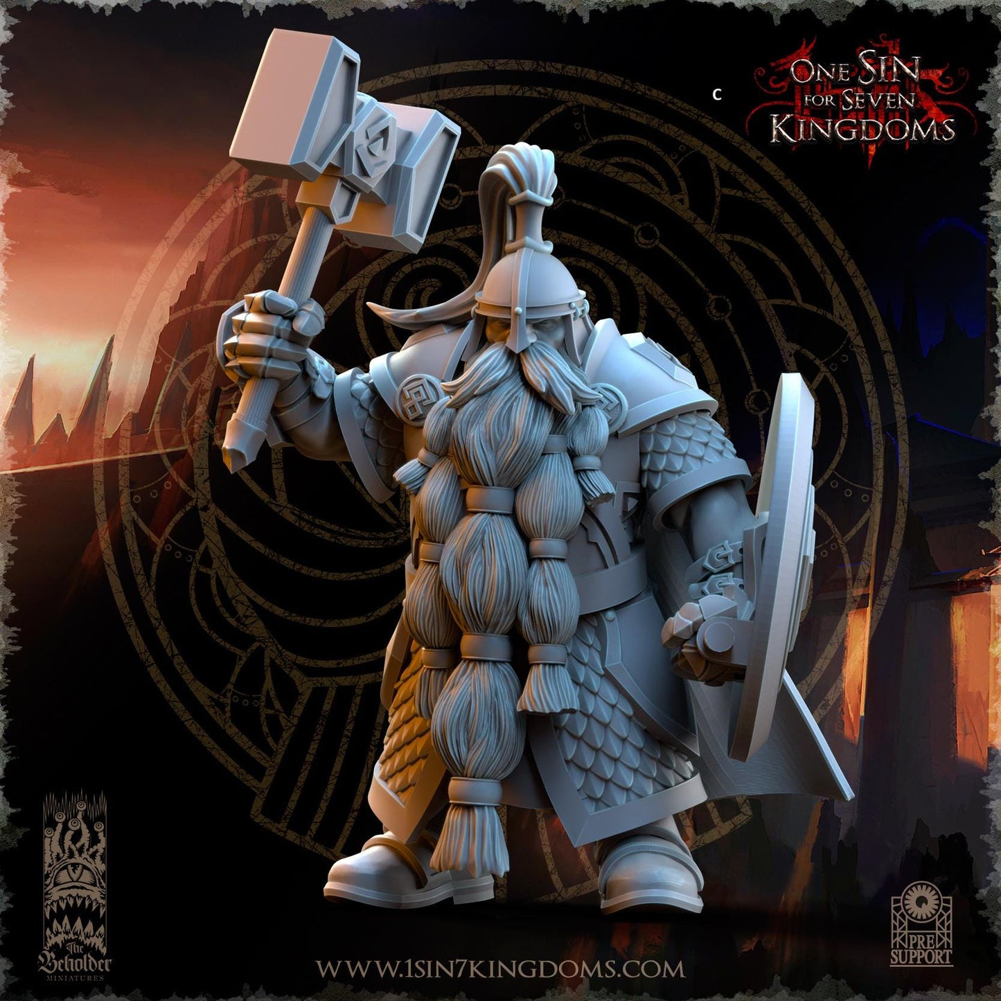 Dwarven Kingdoms Highborn Warriors with Hammer and Shield | The Beholder Miniatures | Compatible with D&D/AoS | Fantasy | Tabletop RPG