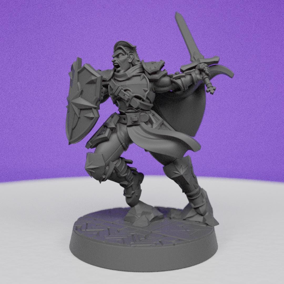 Human Paladin Thrusting | CastnPlay Miniatures | Compatible with D&D/AoS | Fantasy | Tabletop RPG