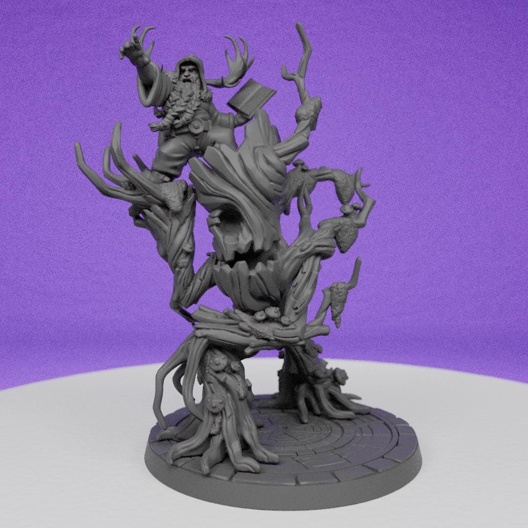 Dwarf Druid on Treefolk | CastnPlay Miniatures | Compatible with D&D/AoS | Fantasy | Tabletop RPG