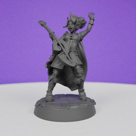 Female Human Bard Strumming | CastnPlay Miniatures | Compatible with D&D/AoS | Fantasy | Tabletop RPG