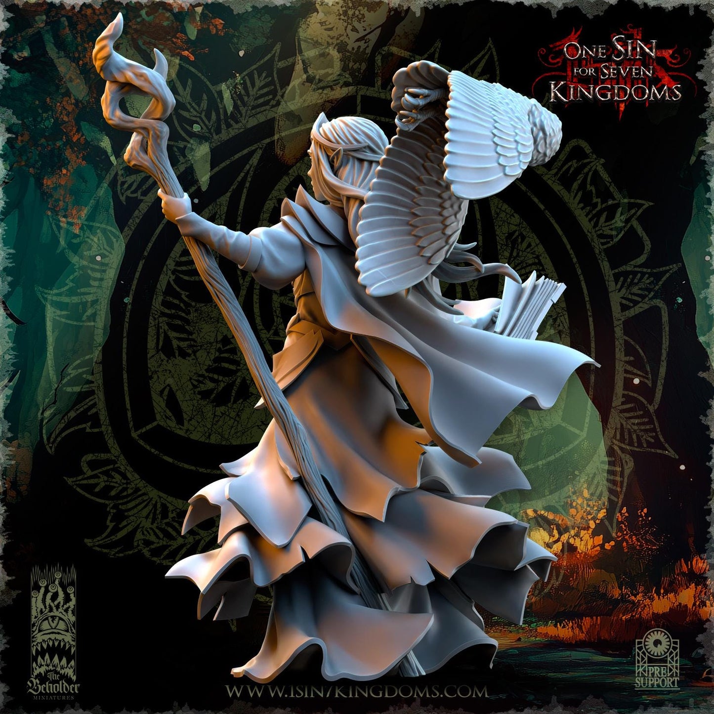 Elf Wizard Female Nuara Whisperer of Trees with Owl | The Beholder Miniatures | Compatible with D&D/AoS | Fantasy | Tabletop RPG