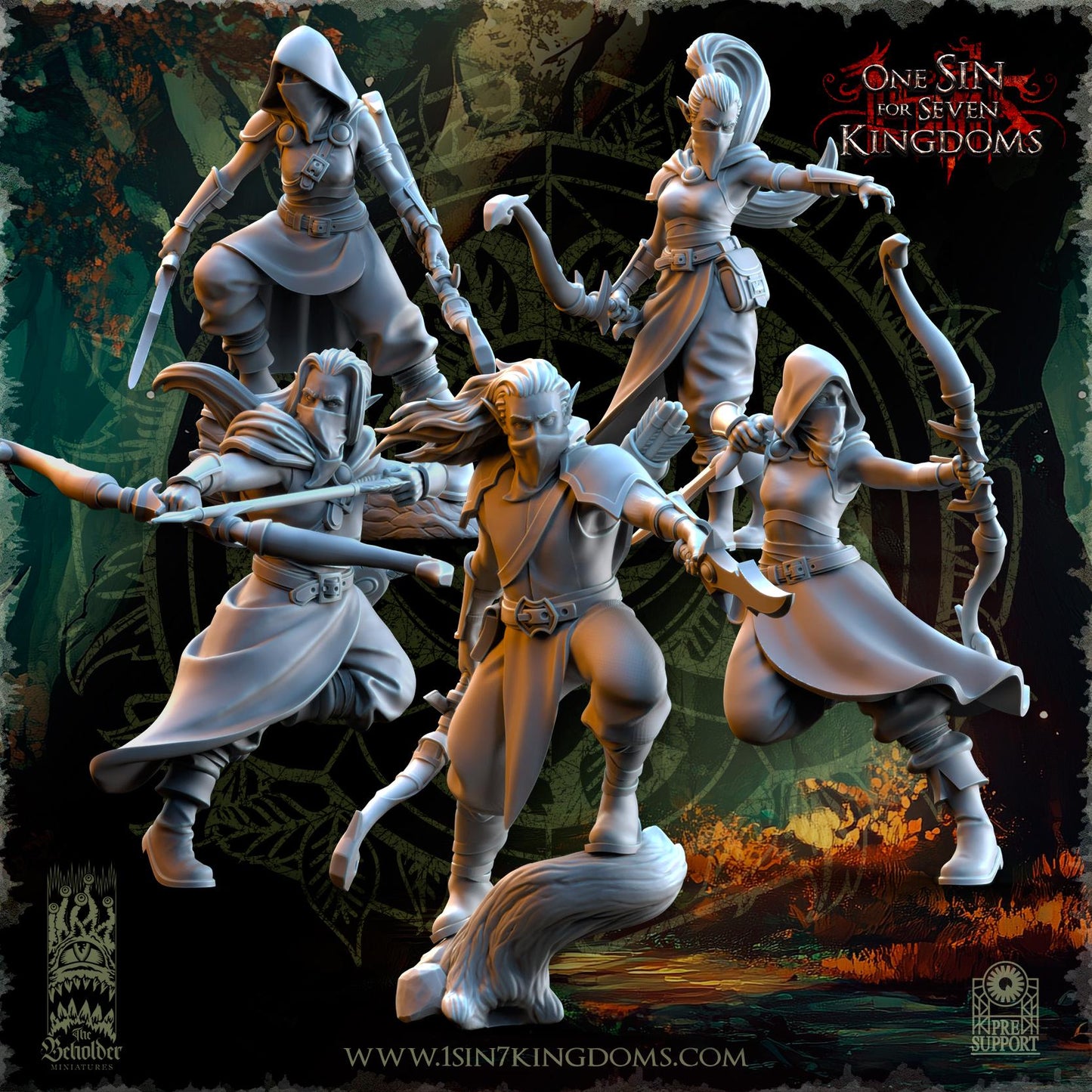 Evergreen Elves Shadow Stalkers Set | The Beholder Miniatures | Compatible with D&D/AoS | Fantasy | Tabletop RPG