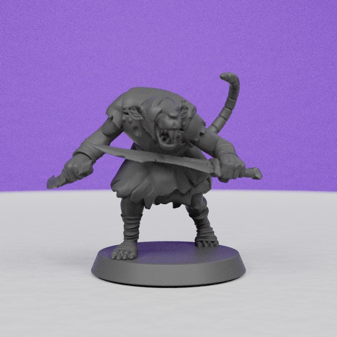 Ratfolk Warrior | Galaad Miniatures | Compatible with D&D/AoS | Fantasy | Tabletop RPG