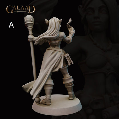 Battle Mage Miniature | Female/Elf/Human/Tiefling | Galaad Miniatures | Compatible with D&D/AoS | Fantasy | Tabletop RPG