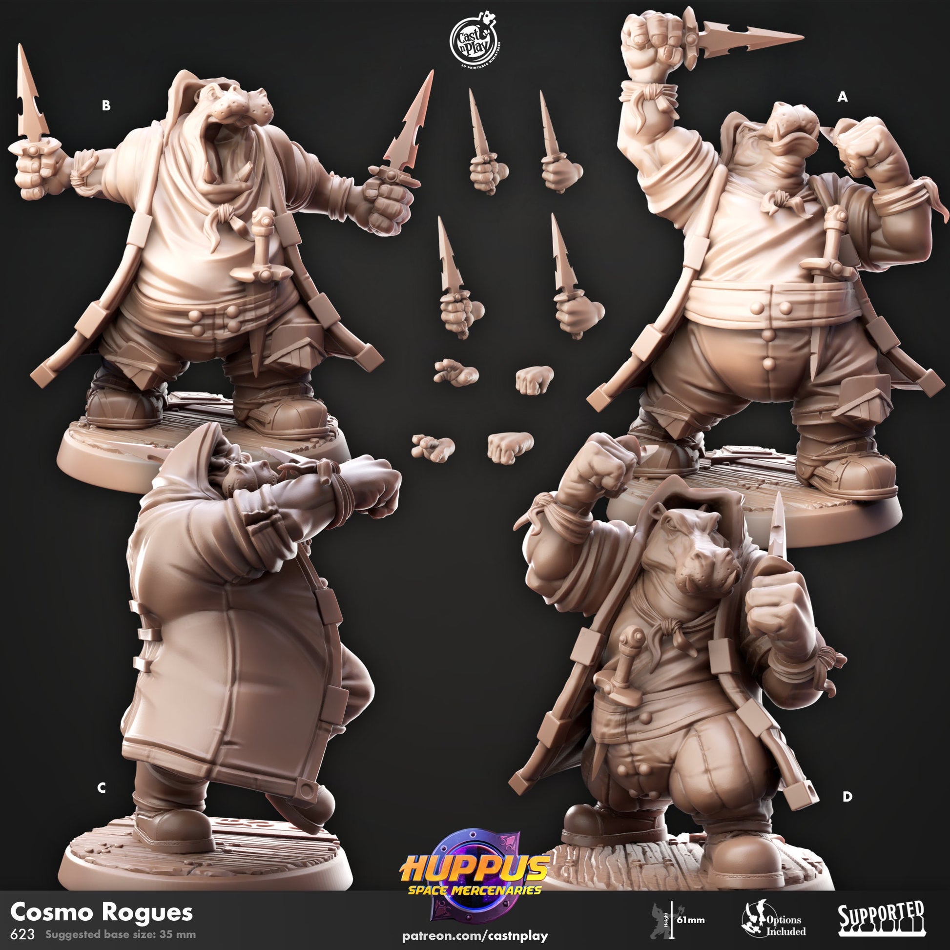Huppus Space Mercenaries | Giff Spelljammer | Warrior/Barbarian/Rogue| CastnPlay | Compatible with D&D/AoS | Fantasy - Tabletop RPG