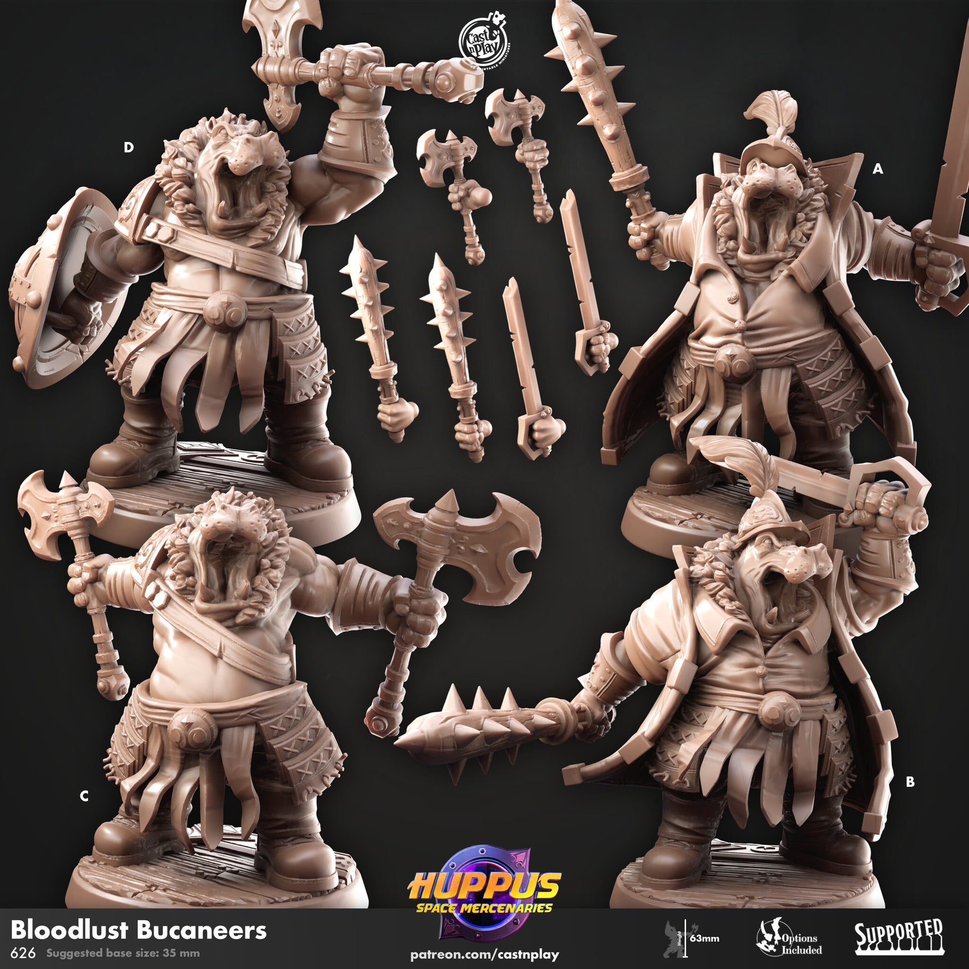 Huppus Space Mercenaries | Giff Spelljammer | Warrior/Barbarian/Rogue| CastnPlay | Compatible with D&D/AoS | Fantasy - Tabletop RPG