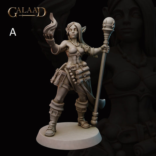 Battle Mage Miniature | Female/Elf/Human/Tiefling | Galaad Miniatures | Compatible with D&D/AoS | Fantasy | Tabletop RPG