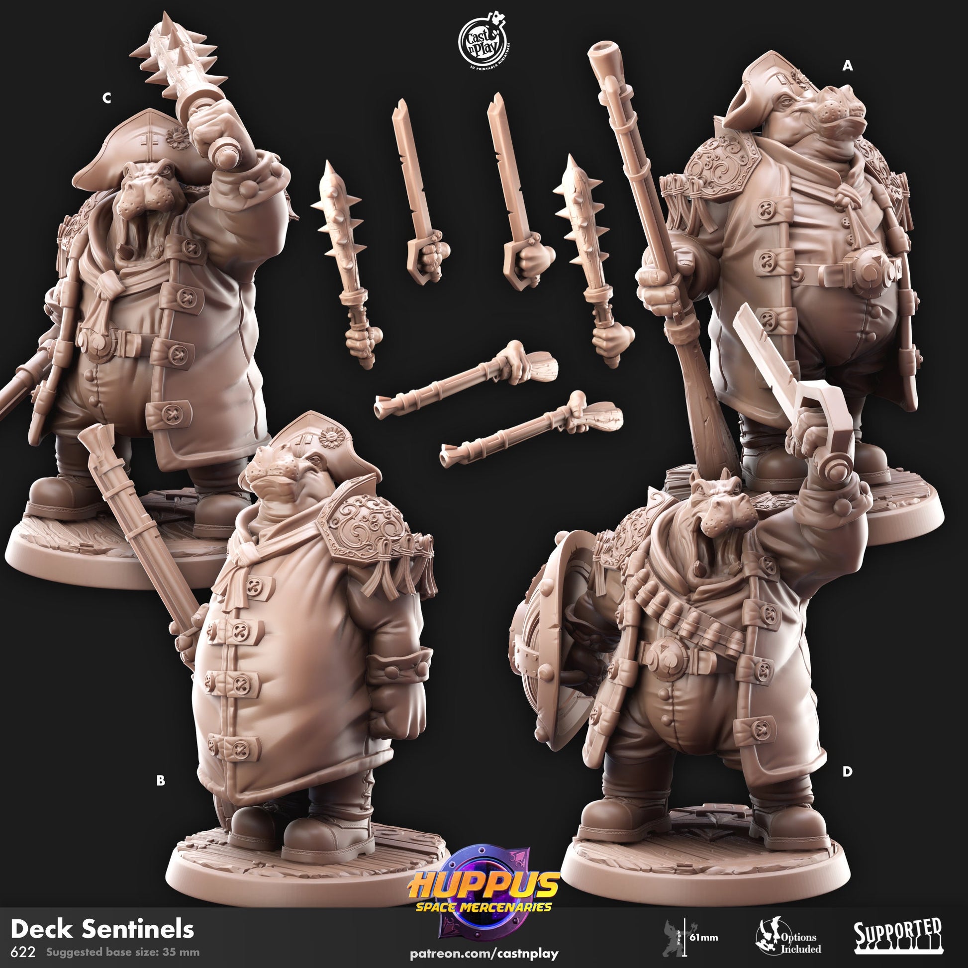 Huppus Space Mercenaries | Giff Spelljammer | Warrior/Barbarian/Rogue| CastnPlay | Compatible with D&D/AoS | Fantasy - Tabletop RPG