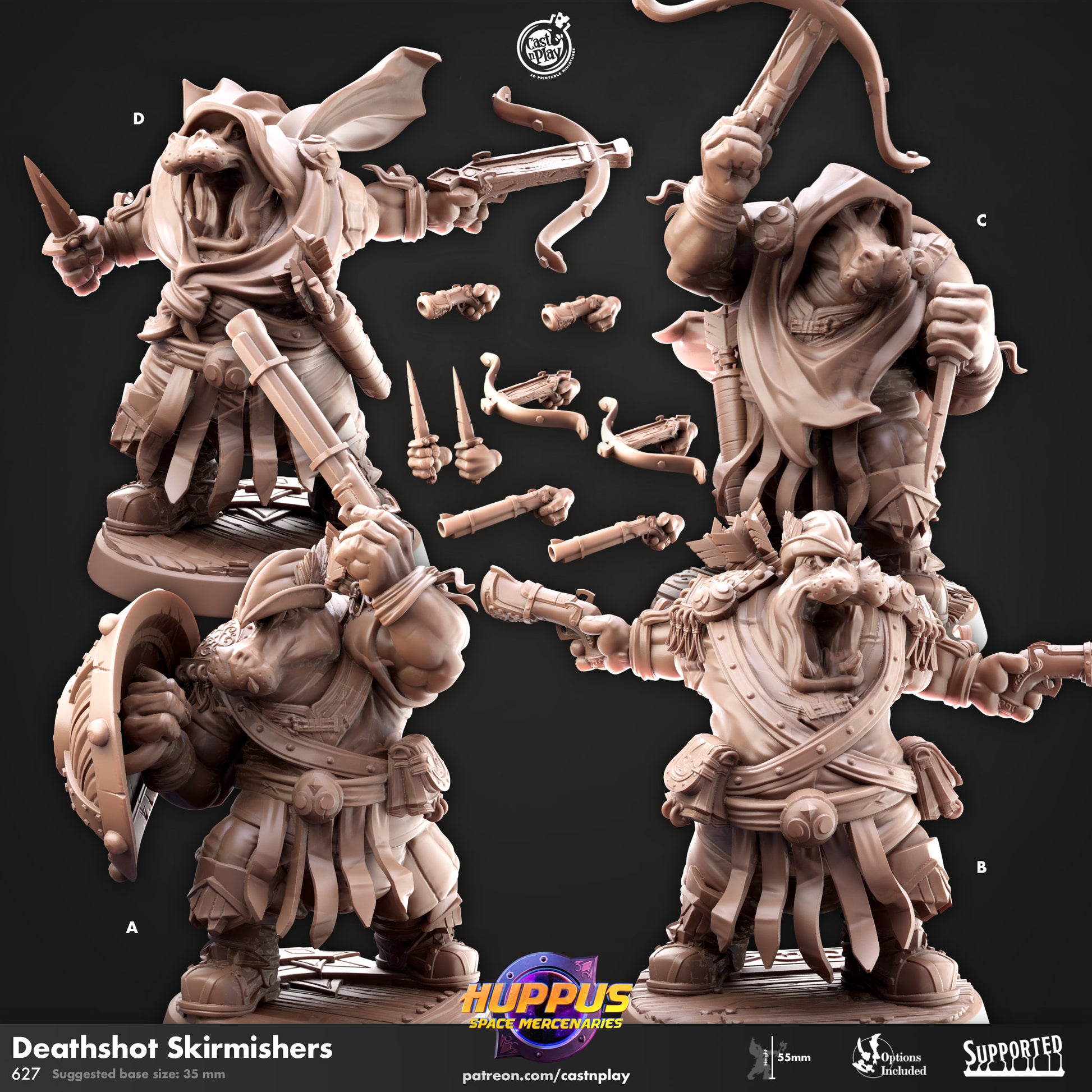 Huppus Space Mercenaries | Giff Spelljammer | Warrior/Barbarian/Rogue| CastnPlay | Compatible with D&D/AoS | Fantasy - Tabletop RPG