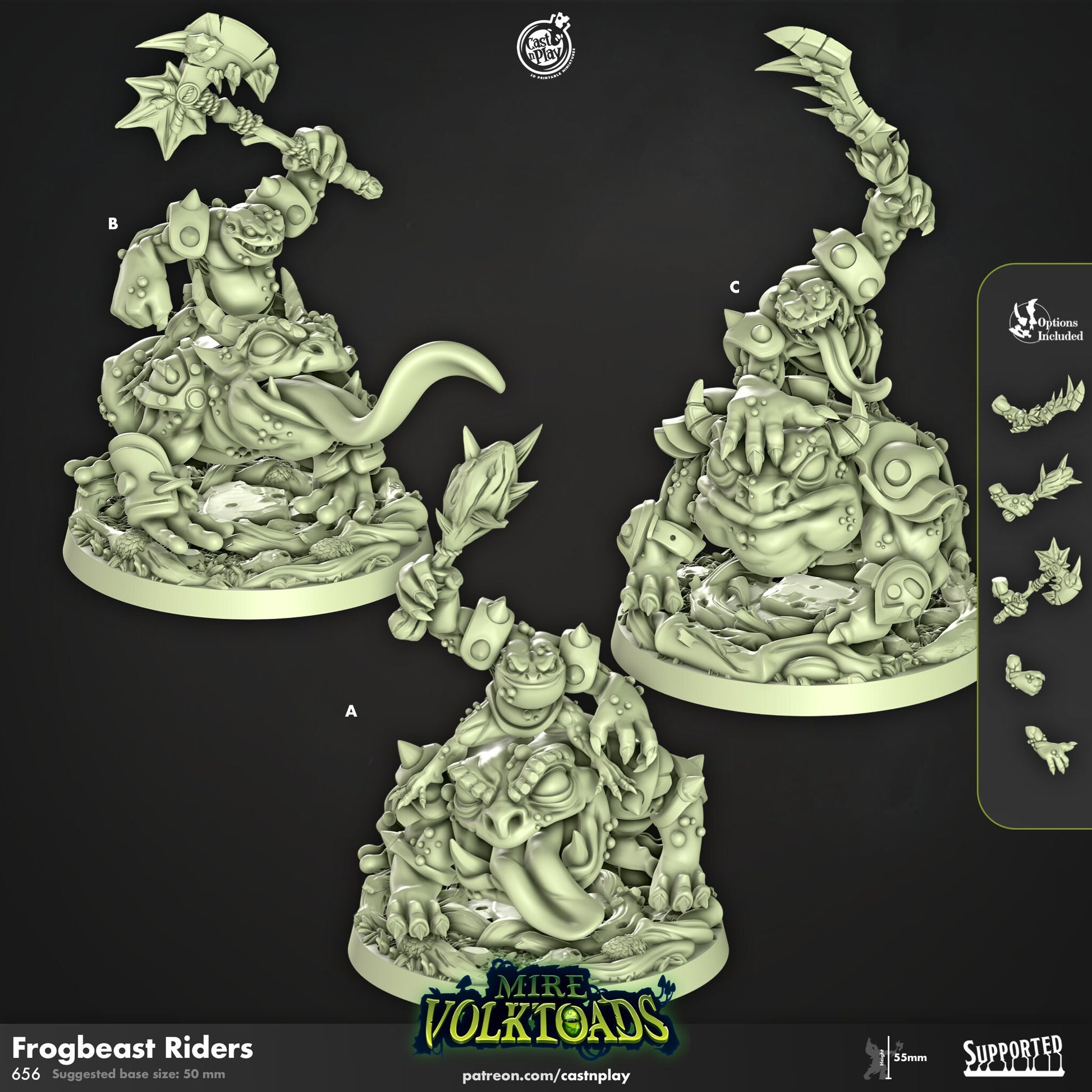Mire Volk Toads| Champion/Defender/Rider | CastnPlay | Compatible with D&D/AoS | Fantasy | Tabletop RPG