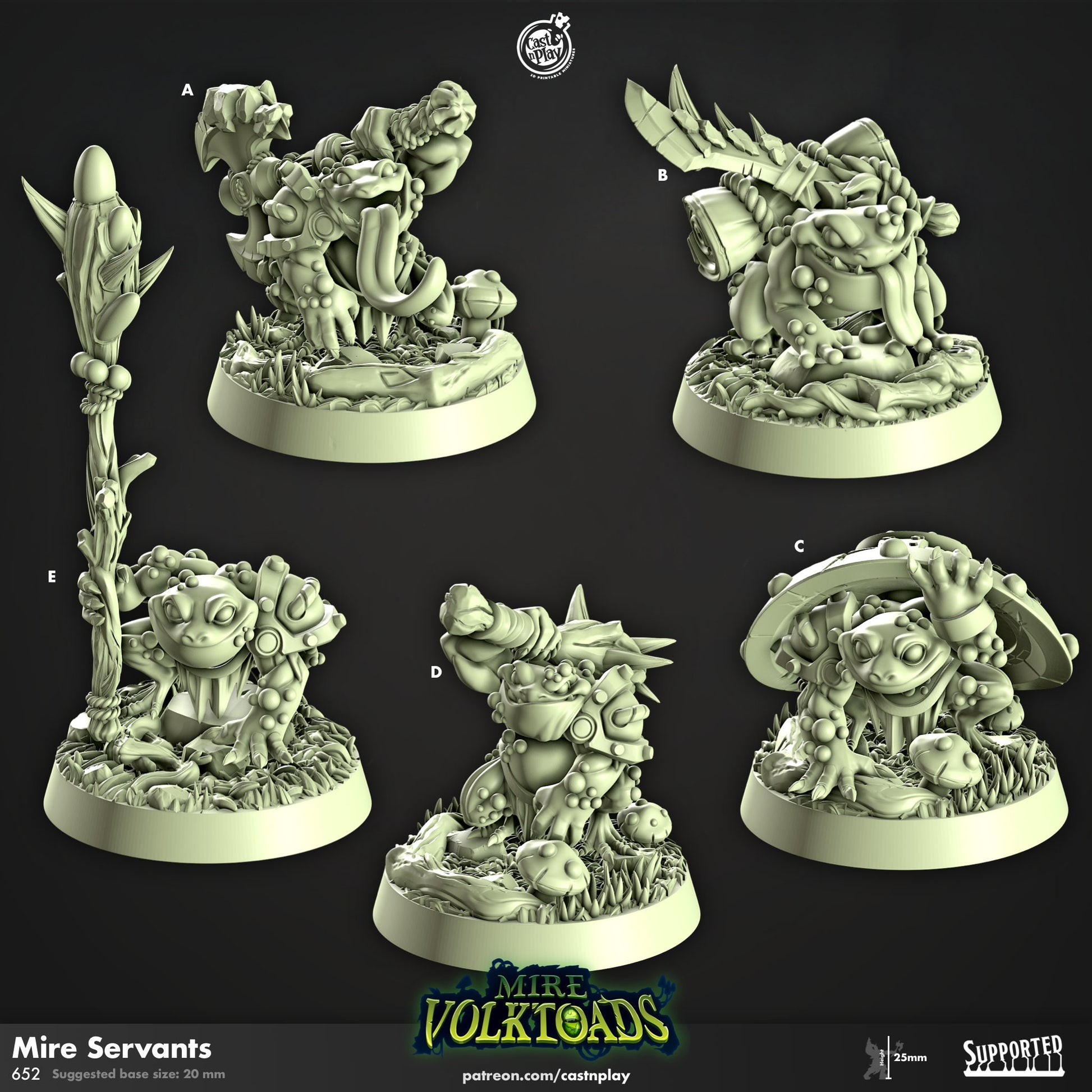 Mire Volk Toads | Warrior/Banner Bearer/Skirmisher | CastnPlay | Compatible with D&D/AoS | Fantasy | Tabletop RPG