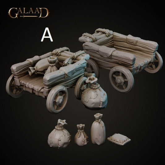 Cart loaded/unloaded | Scenery/Objective marker | Galaad Miniatures | Compatible with D&D/AoS | Fantasy | Tabletop RPG