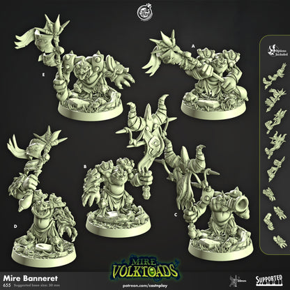 Mire Volk Toads | Warrior/Banner Bearer/Skirmisher | CastnPlay | Compatible with D&D/AoS | Fantasy | Tabletop RPG