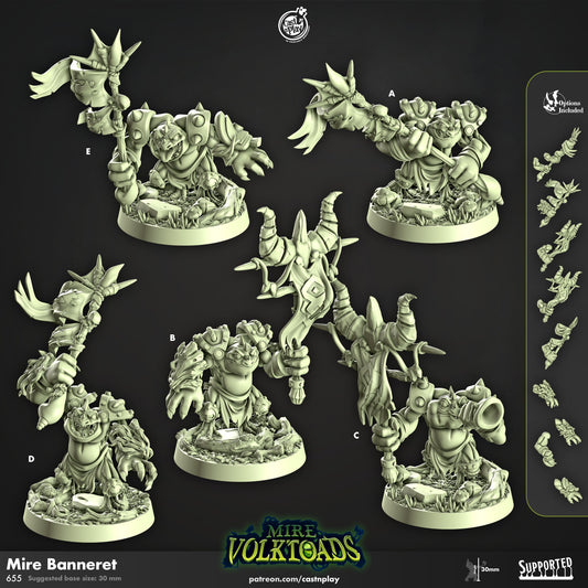 Mire Volk Toads | Warrior/Banner Bearer/Skirmisher | CastnPlay | Compatible with D&D/AoS | Fantasy | Tabletop RPG
