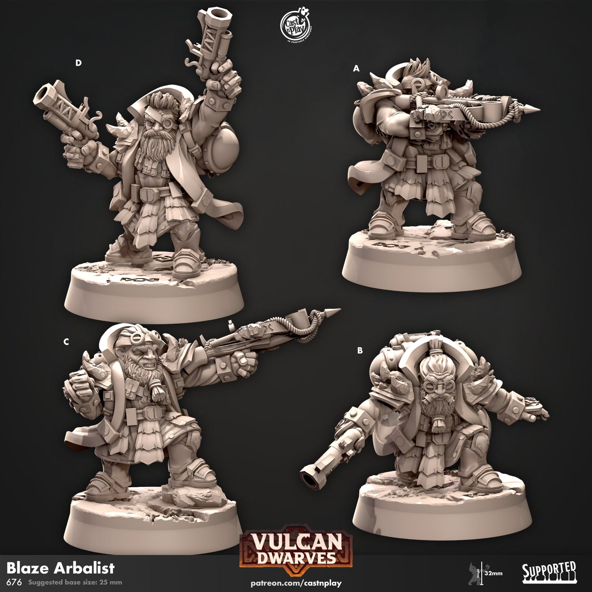 Dwarf Blaze Arbalists Miniatures | Ranged | CastnPlay | Compatible with D&D/AoS | Fantasy
