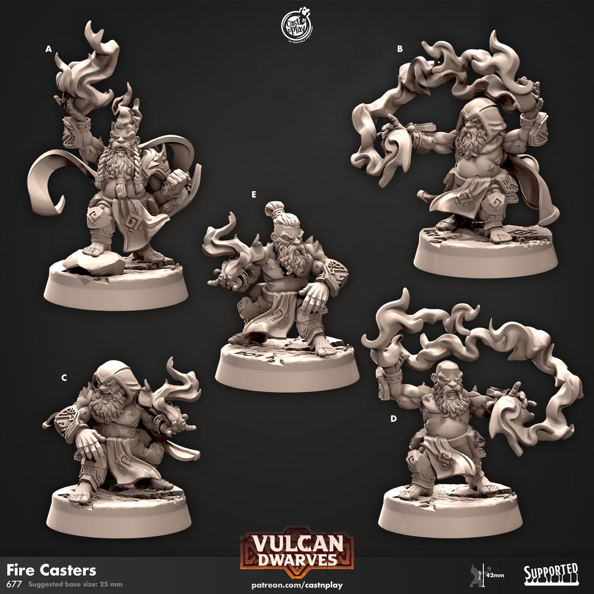 Dwarf Fire Casters Miniatures | Mages | CastnPlay | Compatible with D&D/AoS | Fantasy
