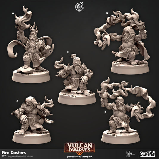 Dwarf Fire Casters Miniatures | Mages | CastnPlay | Compatible with D&D/AoS | Fantasy