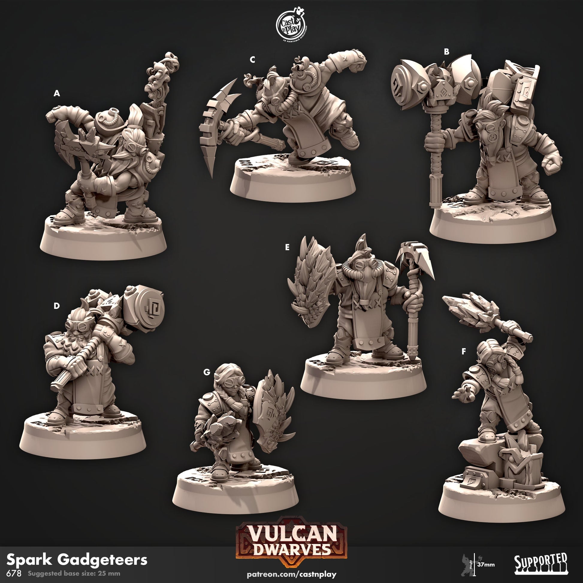 Dwarf Spark Gadgeteers Miniatures | CastnPlay | Compatible with D&D/AoS | Fantasy