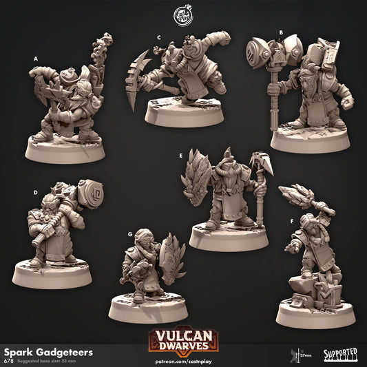Dwarf Spark Gadgeteers Miniatures | CastnPlay | Compatible with D&D/AoS | Fantasy