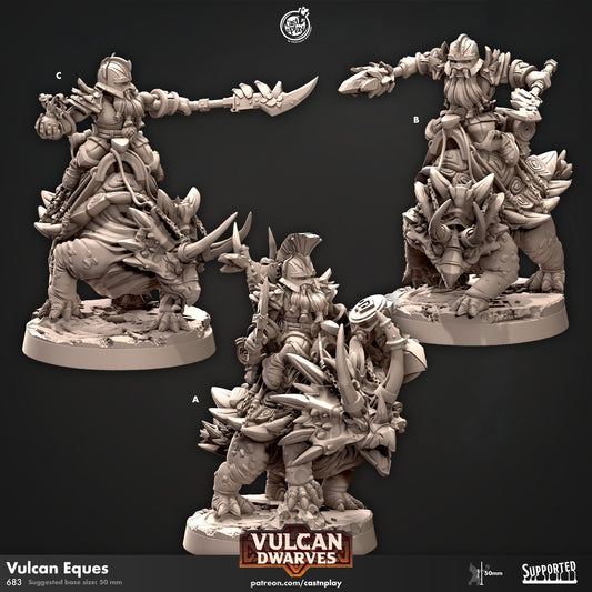 Dwarf Rider Vulcan Eques Miniatures | Dinosaur Riders | CastnPlay | Compatible with D&D/AoS | Fantasy