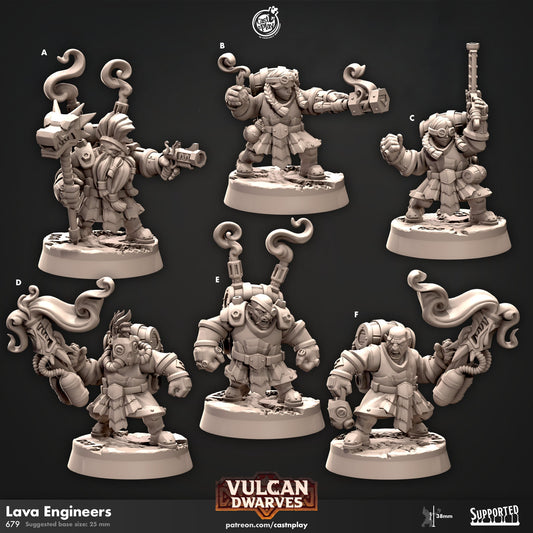 Dwarf Lava Engineers Miniatures | CastnPlay | Compatible with D&D/AoS | Fantasy
