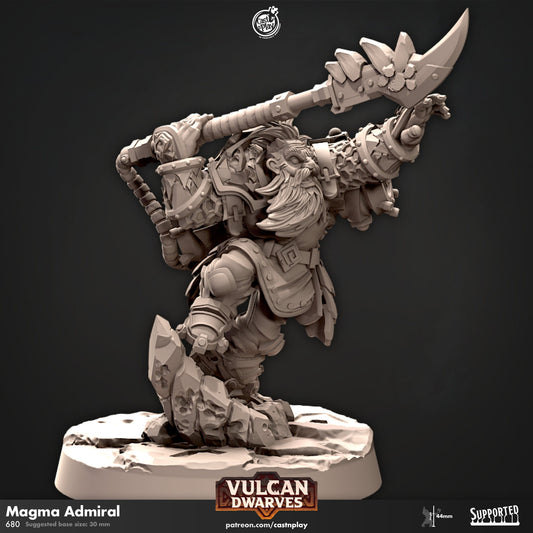 Dwarf Magma Admiral Miniature | CastnPlay | Compatible with D&D/AoS | Fantasy