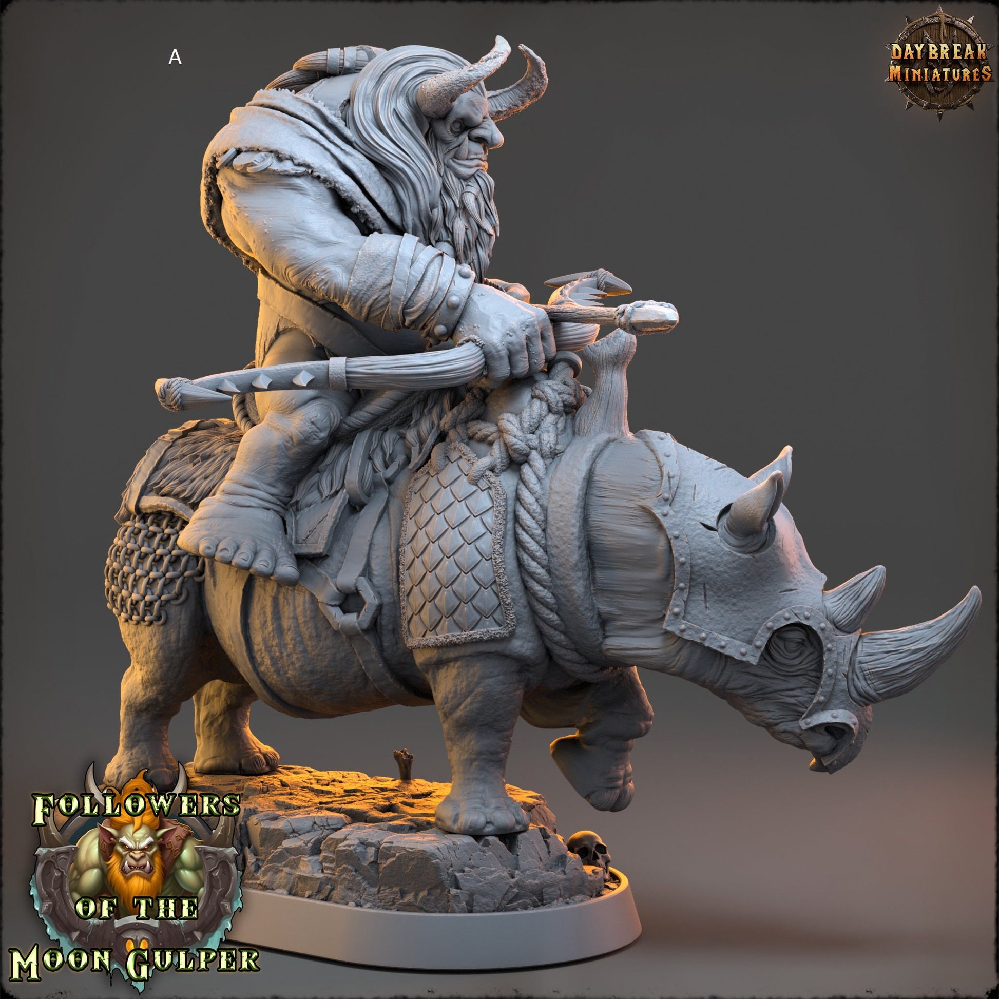 Troll Mounted on Rhino | DayBreak Miniatures | Compatible with D&D/AOS | Fantasy | Tabletop