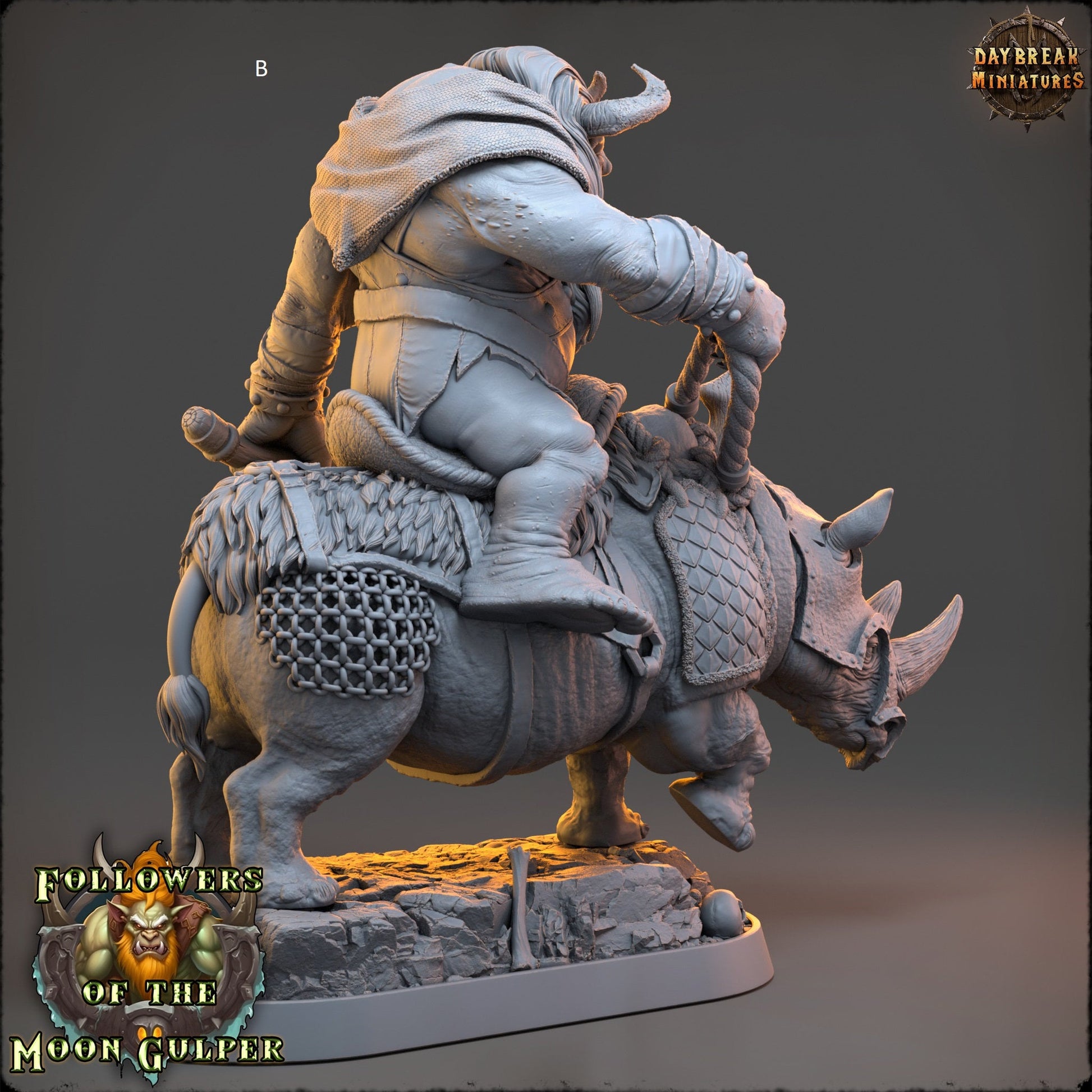 Troll Mounted on Rhino | DayBreak Miniatures | Compatible with D&D/AOS | Fantasy | Tabletop