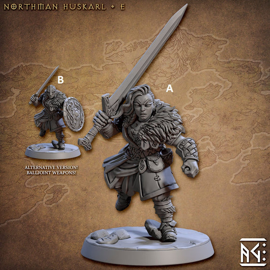 NorthMen Female Marauder with Great Sword or Sword and Shield | Artisan Guild Miniatures | Compatible with D&D/AoS | Fantasy | Tabletop RPG