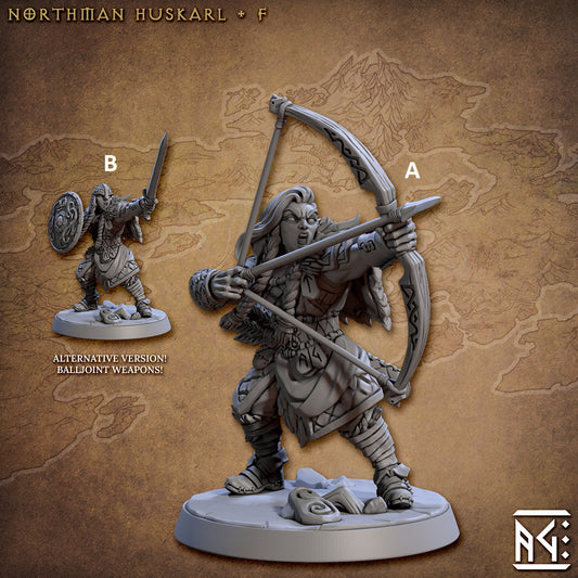 NorthMen Female Marauder with Bow or Sword and Shield | Artisan Guild Miniatures | Compatible with D&D/AoS | Fantasy | Tabletop RPG