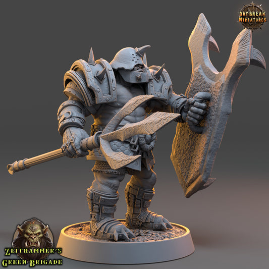 Orc Warrior Shield and Pike | DayBreak Miniatures | Compatible with D&D/AOS | Fantasy | Tabletop