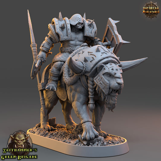 Orc Warrior Mounted with Pike and Shield | DayBreak Miniatures | Compatible with D&D/AOS | Fantasy | Tabletop