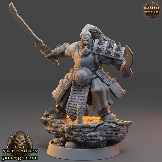 Orc WarLord with Dual Swords | DayBreak Miniatures | Compatible with D&D/AOS | Fantasy | Tabletop