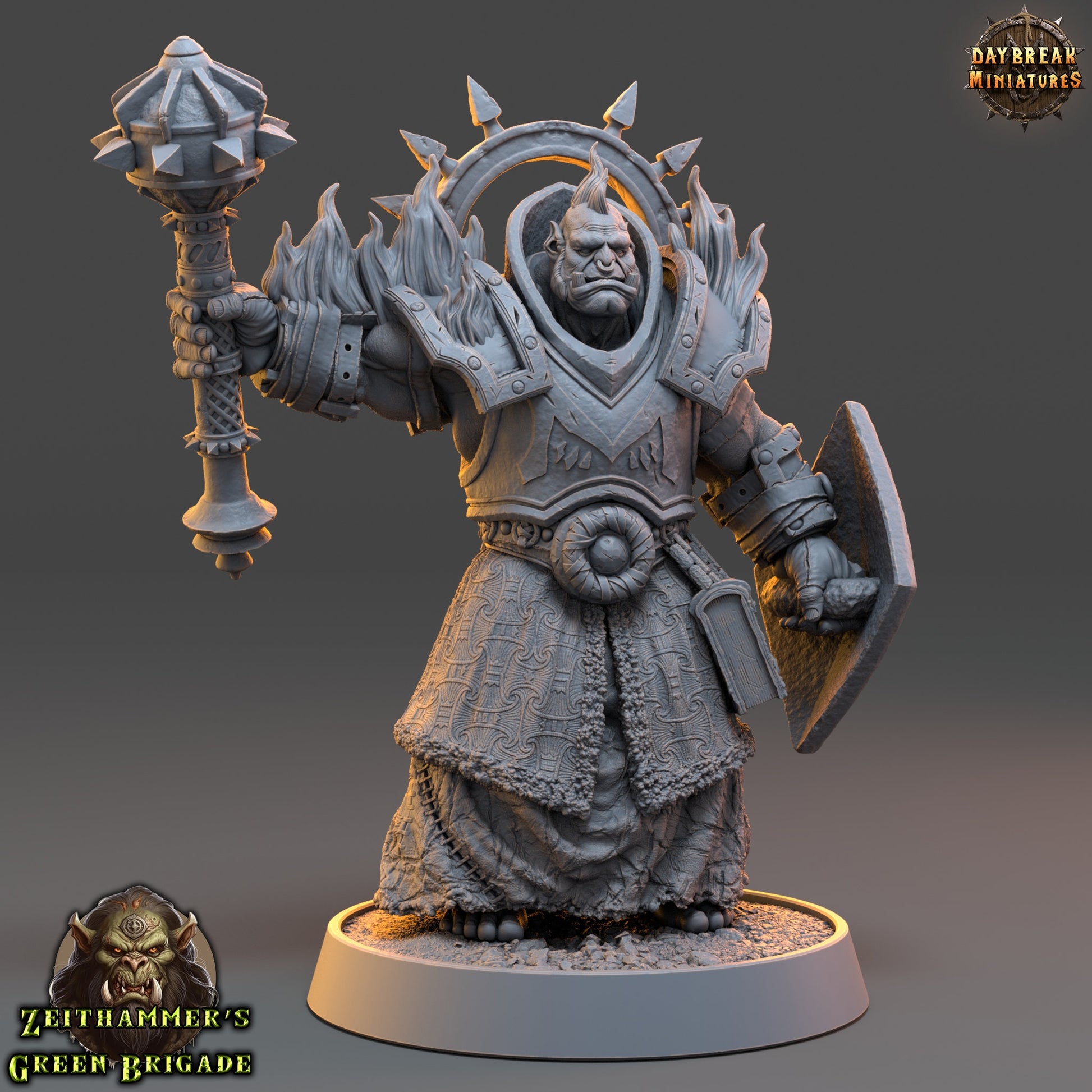 Orc Paladin Mace and Shield | DayBreak Miniatures | Compatible with D&D/AOS | Fantasy | Tabletop