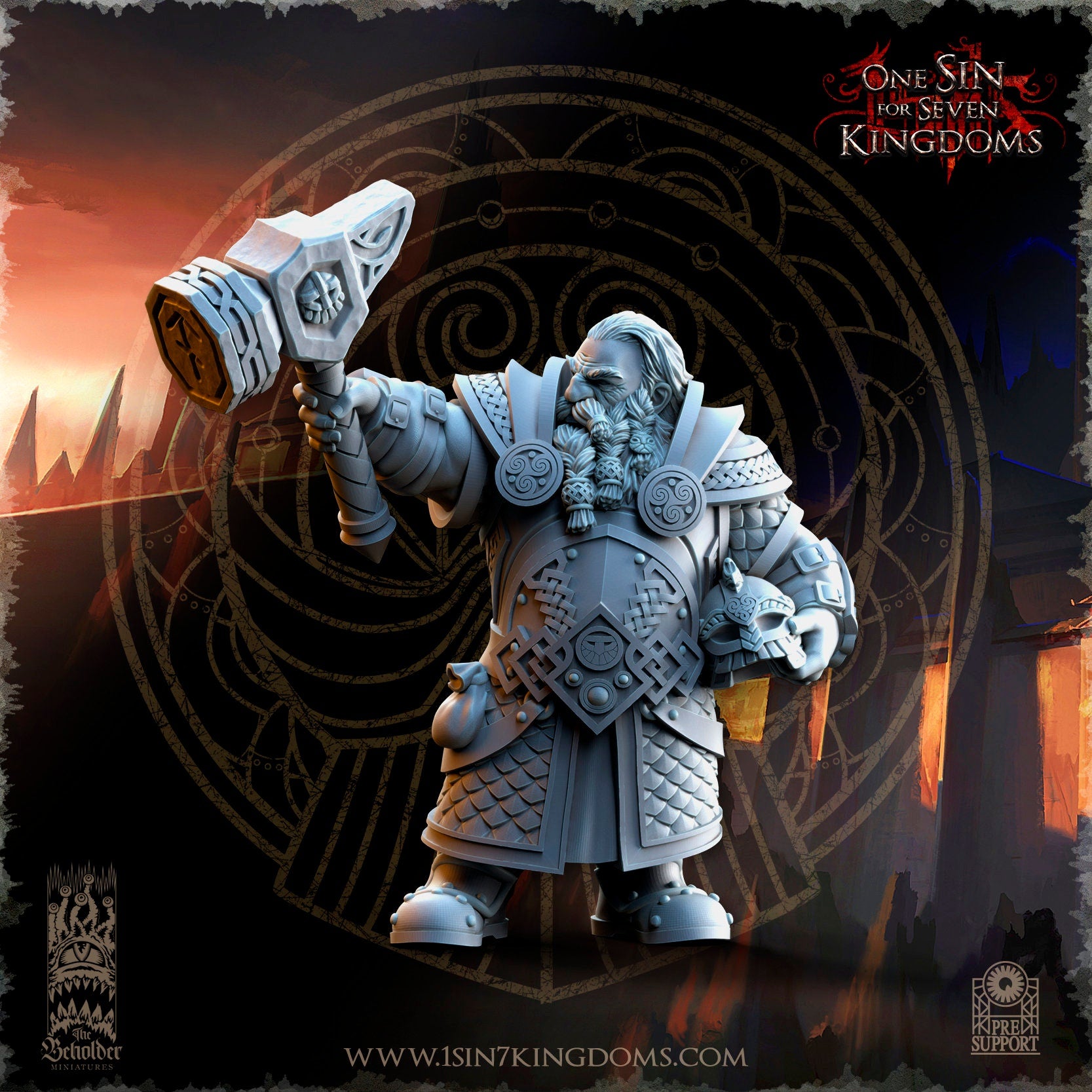 Dwarf Hero Hammer | The Beholder Miniatures | Compatible with D&D/AoS | Fantasy | Tabletop RPG
