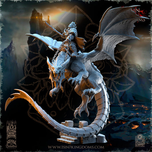 Orc Warlord mounted on Dragon | The Beholder Miniatures | Compatible with D&D/AoS | Fantasy | Tabletop RPG