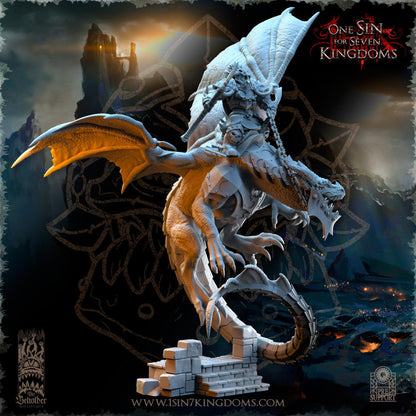 Orc Warlord mounted on Dragon | The Beholder Miniatures | Compatible with D&D/AoS | Fantasy | Tabletop RPG